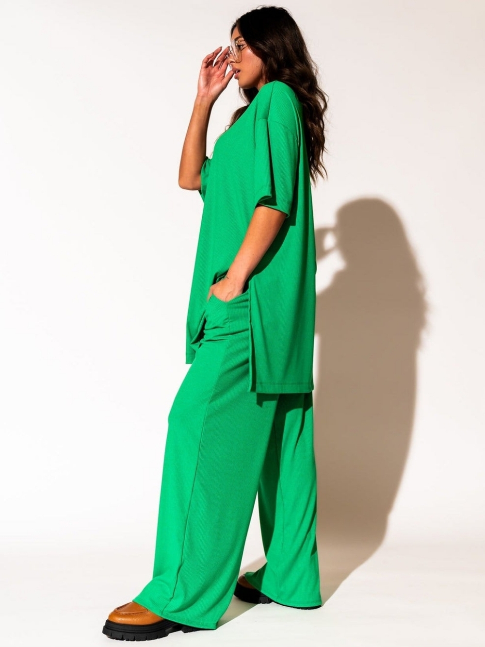 Dressed In Lala Ribbed Playsuit Pants - Green